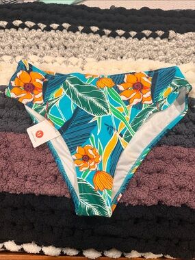 Cupshe Teal & Orange Tropical Floral Bikini Bottom